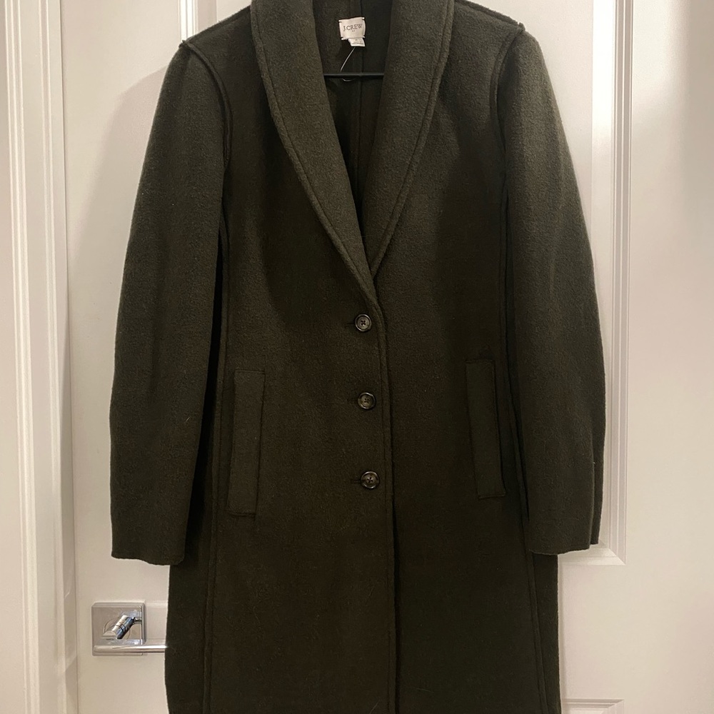 J CREW army green wool pea coat - size 2 - NEVER WORN